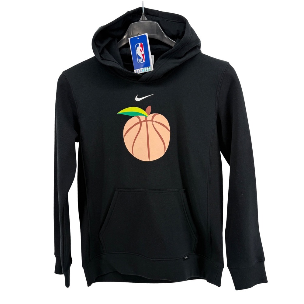 NEW Nike Atlanta Hawks Kids Large (14/16) Hoodie Black Basketball Peach Pullover